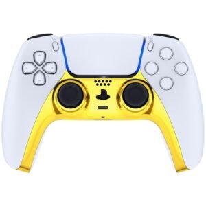 Glossy Chrome Gold Trim Shell with Accent Rings for PS5 Controller